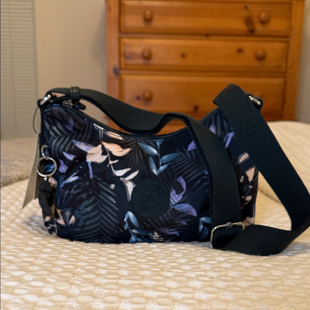 Kipling Forest Green and Purple Leaf Crossbody Bag